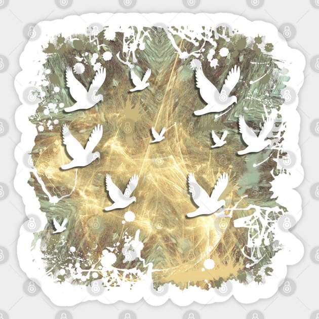 Birds on beige messy kaleidoscope Sticker by hereswendy